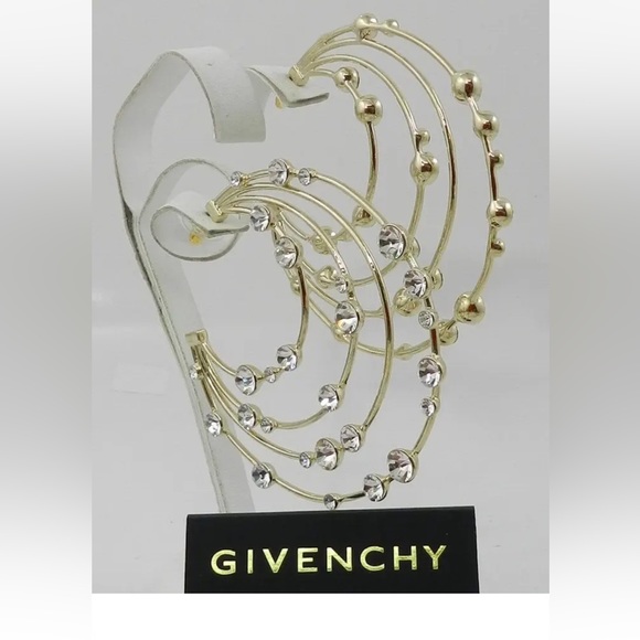 NWT Givenchy Earrings - big gold hoops, 4 layers w/ clear rhinestones/ crystals - Picture 1 of 12